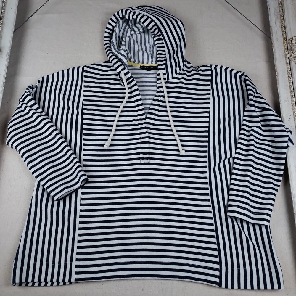 Jane + Delancey Womens 1X Navy White Striped Hoodie Pullover Coastal Nautical